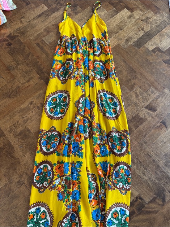 Cara Cara Dresses & Skirts - Cara Cara Yellow Floral Maxi Dress with Blue & Orange Accents